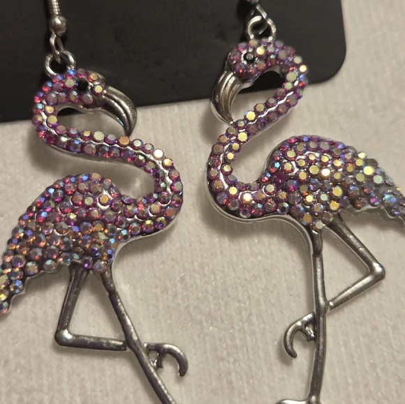Pink Flamingo Sparkle Earrings - Picture 2 of 4